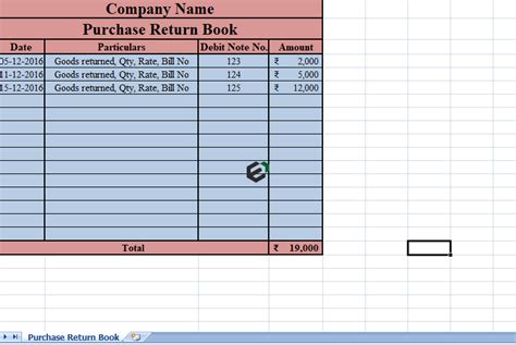 Free Simple Purchase Return Book Format And Return Outward In Excel