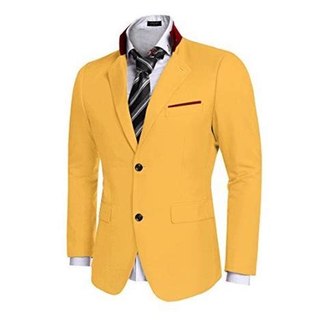 Flatseven Mens Slim Fit Casual Premium Blazer Jacket Bj102 Yellow Xl Casual Sport Coats Mens