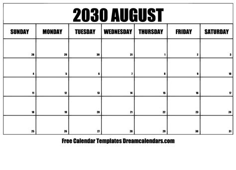 August 2030 Calendar Free Blank Printable With Holidays