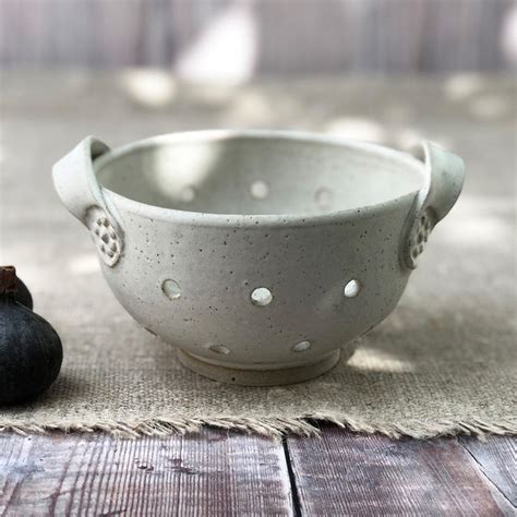 Handmade Stoneware Colander Berry Bowl Ceramic Pottery Rebecca