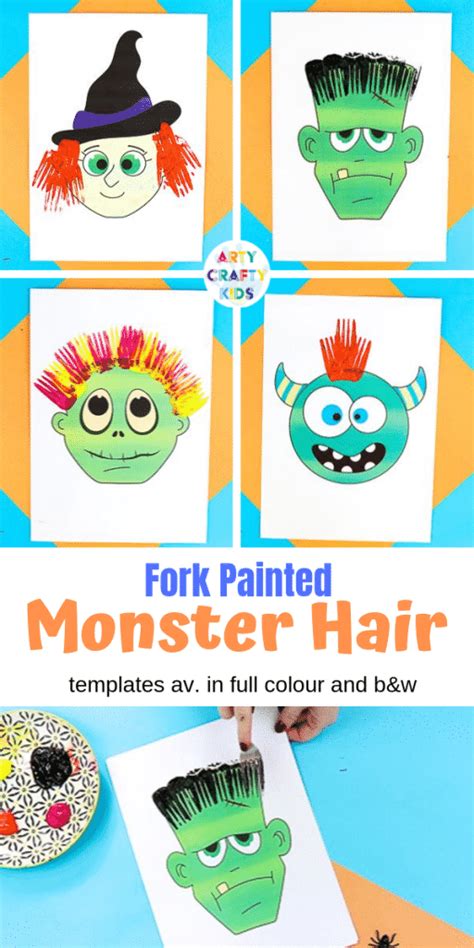 Fork Painted Monster Hair Halloween Craft For Kids Arty Crafty Kids