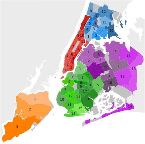 New York City District Map New York Bezirke Karte New York Usa