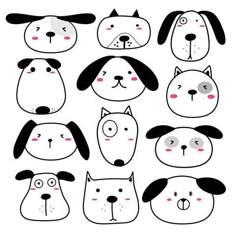 Hand Drawn Cute Dog Face Characters Set Vector Illustration 584228