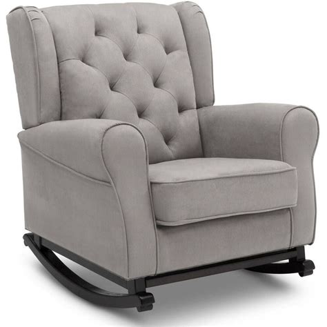 Living Room Nursery Rocking Chair Seat Gray Fabric Rocker Contemporary