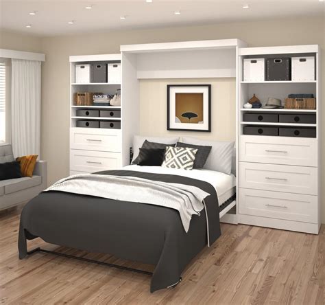 Pur Queen Murphy Bed And 2 Storage Units With Drawers 136 Bestar