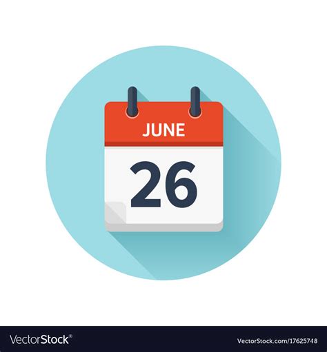 June 26 Flat Daily Calendar Icon Date Royalty Free Vector