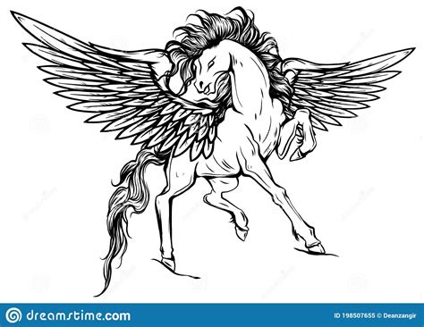 White Pegasus Mythological Winged Horse Illustration Silhouette In
