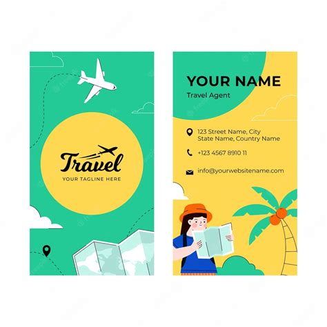 Premium Vector Flat Design Travel Agency Vertical Business Card Template