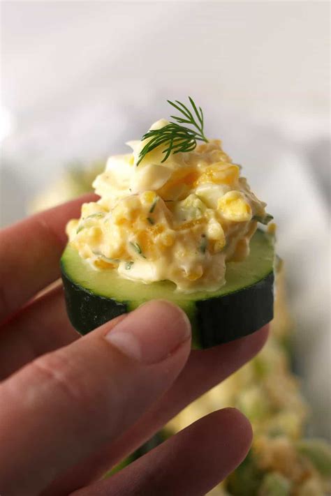 Egg Salad Cucumber Canapé Vegetarian Appetizer Honey And Birch