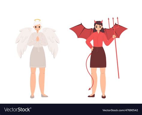 Angel And Devil Female Good And Angry Characters Vector Image