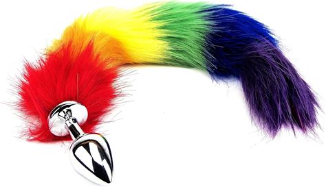 furry fantasy rainbow tail with metal butt plug uk health and personal care