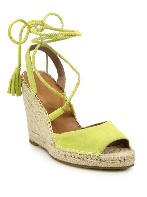 Joie Phyllis Suede Lace Up Espadrille Wedge Sandals In Yellow Lyst