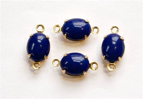 Vintage Navy Blue Oval Stones In 2 Loop Brass By Yummytreasures 299