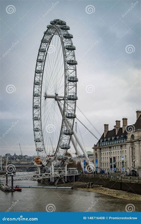 London Eye Wheel From Westminster Bridge Which Is Supported By Wires
