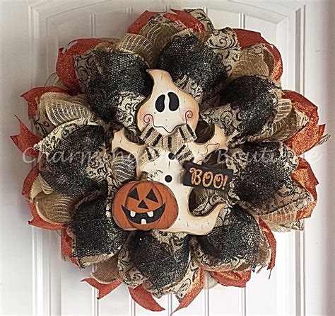 Halloween Wreath Ghost Wreath Burlap Wreath Pumpkin Wreath