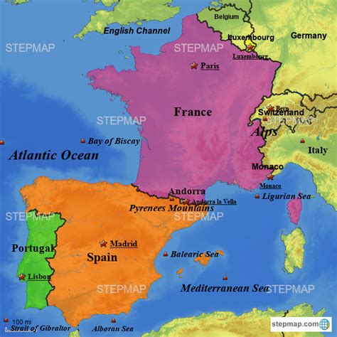 Stepmap Portugal Spain And France Landkarte Für Europe