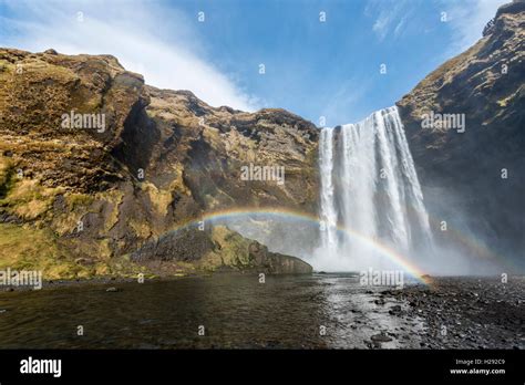 Skógafoss Waterfall Rainbow Skogar Southern Region Iceland Stock