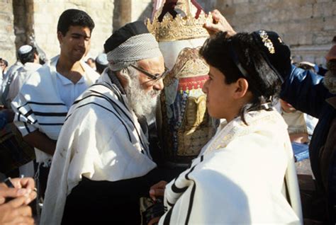 Israel Jerusalem Sephardic Rabbi With Boy And The Torah At His Bar Mitzvah