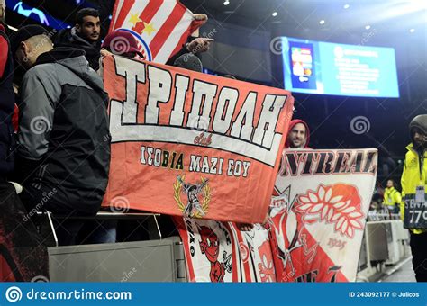 Olympiakos Ultras With Flags In The Stands Editorial Photography