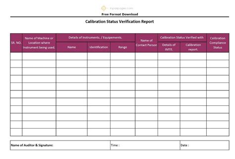 Calibration Status Verification Report Format