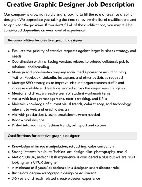 Creative Graphic Designer Job Description Velvet Jobs