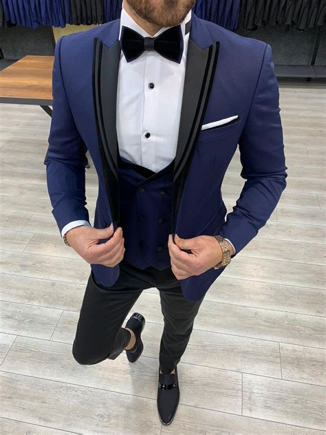 Men Suits Wedding Suit Piece Suits Prom Suits Slim Etsy Blue Tuxedos Navy Blue Tuxedos