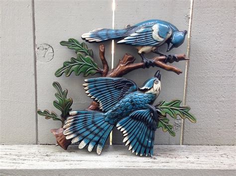 vintage sexton cast metal blue jay wall hanging woodland bird