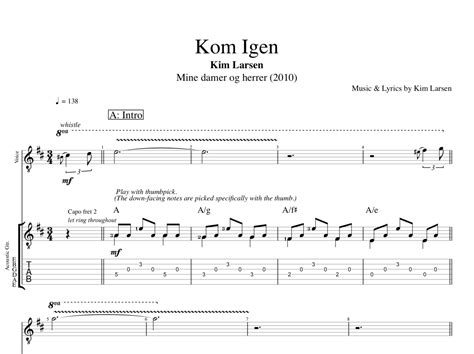 kom igen · kim larsen guitar voice tab sheet music score chords lyrics — play