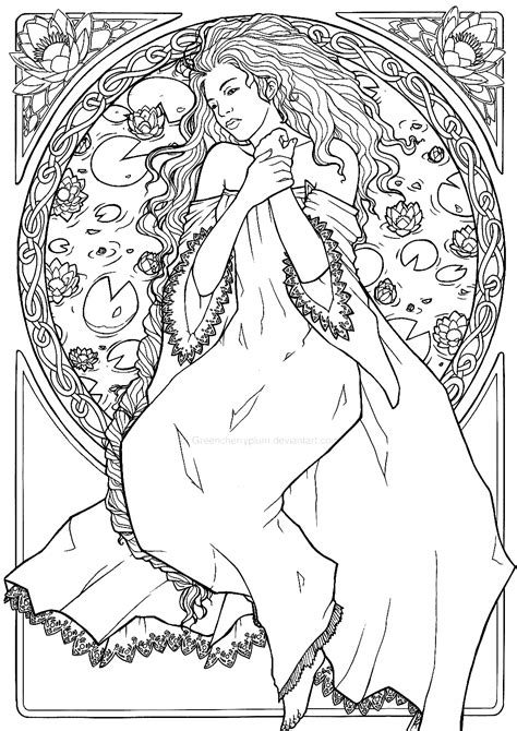 Desenho De Uma Mulher Num Estilo De Inspiração Art Nouveau Art Nouveau Desenhos Para