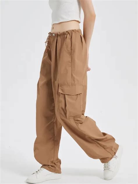 Y2k Solid Low Waist Cargo Pants Casual Drawstring Cargo Pants With