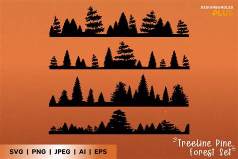 Decorative Pine Tree Line Silhouettes Svg Set