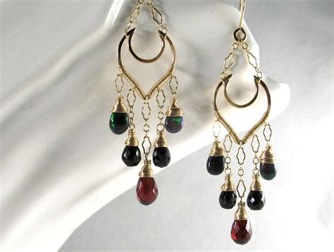 Gemstone Chandelier Earrings Handmade Wire Wrapped Jewelry