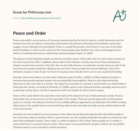 Peace And Order Essay Example 400 Words