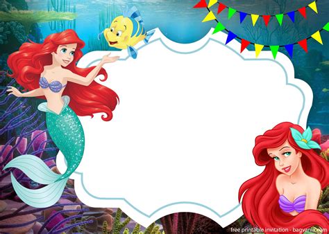 Free Ariel The Little Mermaid With Photo Invitation Template Free