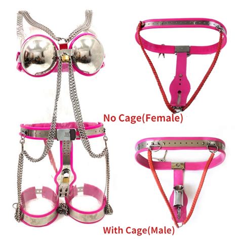 3pcs stainless steel chastity belt metal pants bra thigh cuffs with chain sm bondage device