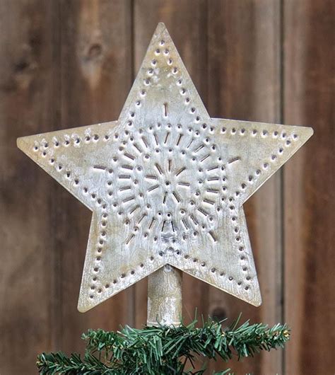 primitive rustic white tin star tree topper   christmas tree star topper tree toppers