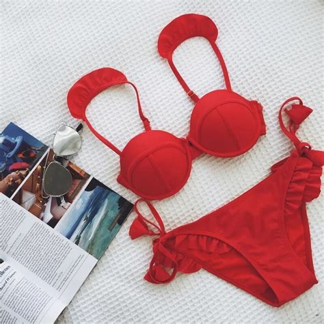 New Beach Red Bandage Bikini Bikinis Swimsuits Swimwear