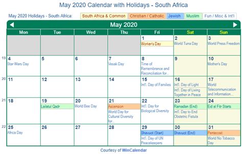 Print Friendly May 2020 South Africa Calendar For Printing