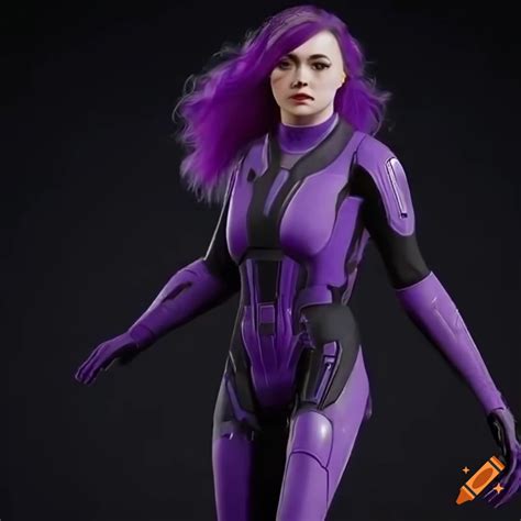 Maisie Williams As A Futuristic Girl With Purple Hair And A White Robot