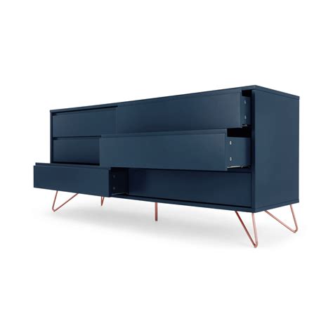 Elona Wide Chest Of Drawers Dark Blue And Copper • Sofas Etc