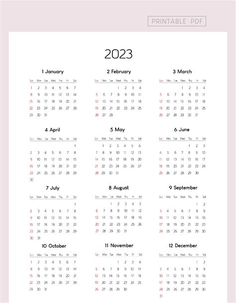 2023 Yearly Printable Calendar Vertical Yearly Calendar 2023 Etsy Uk