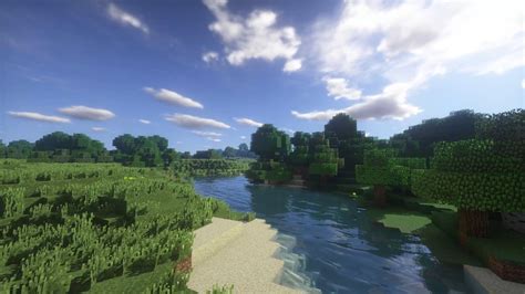 Hd Wallpaper Landscape Minecraft Shaders Plant Sky Water Cloud