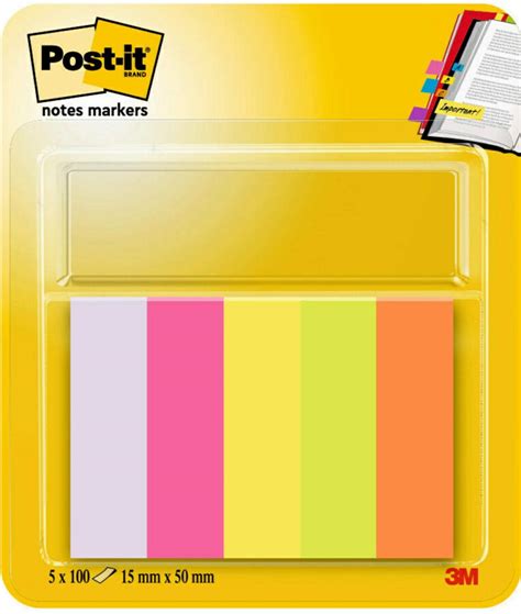 Post It Notes Markers Assorted Colours 15 Mm X 50 Mm 100 Sheetspad