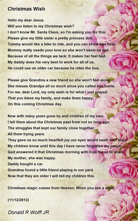 Christmas Wish Poem By Donald R Wolff Jr Poem Hunter