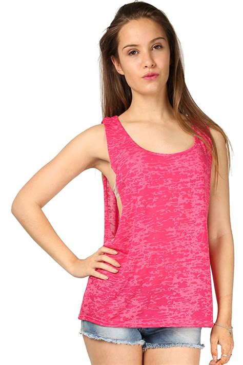 New Womens Ladies Burnout Deep Side Cutout Tank Sleeveless T Shirt Top Plus Size Ebay