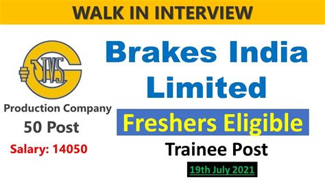 Brakes India Pvt Ltd Sricity Walk In Interview Th July Youtube
