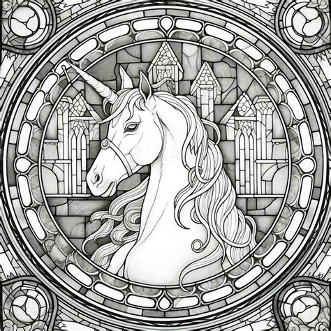 Stained Glass Unicorn Coloring Pages 26957792 Stock Photo At Vecteezy