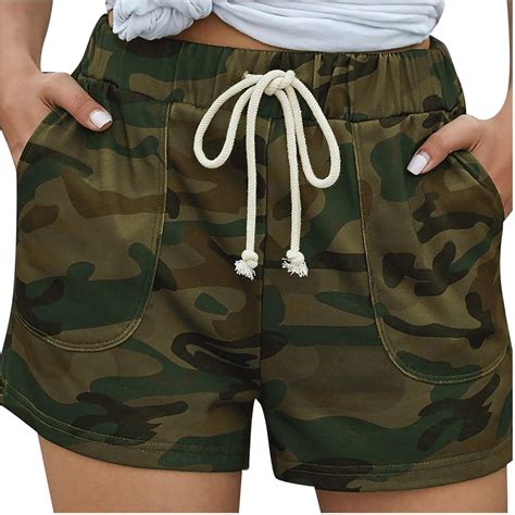 Mapijin Women Summer Shorts Camouflage Print Casual Elastic Waist Shorts Comfy Pants