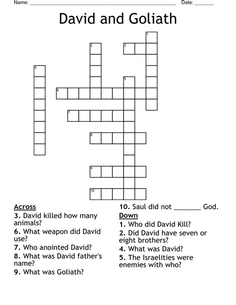 Free Printable David And Goliath Word Search