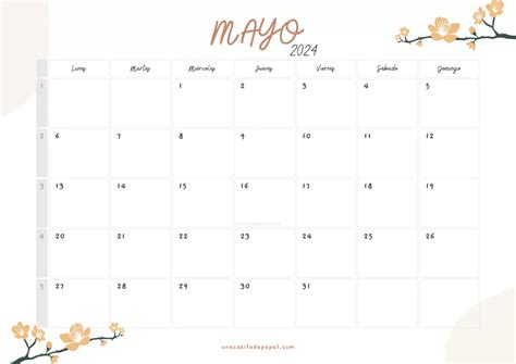 Calendarios Mayo 2024 Para Imprimir PDF